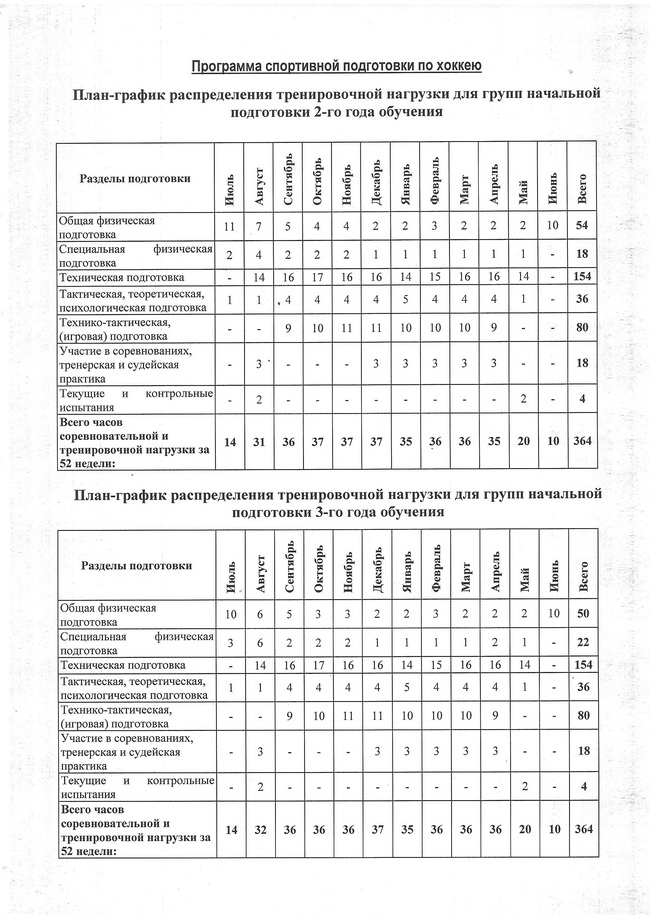 Годовой план хоккей